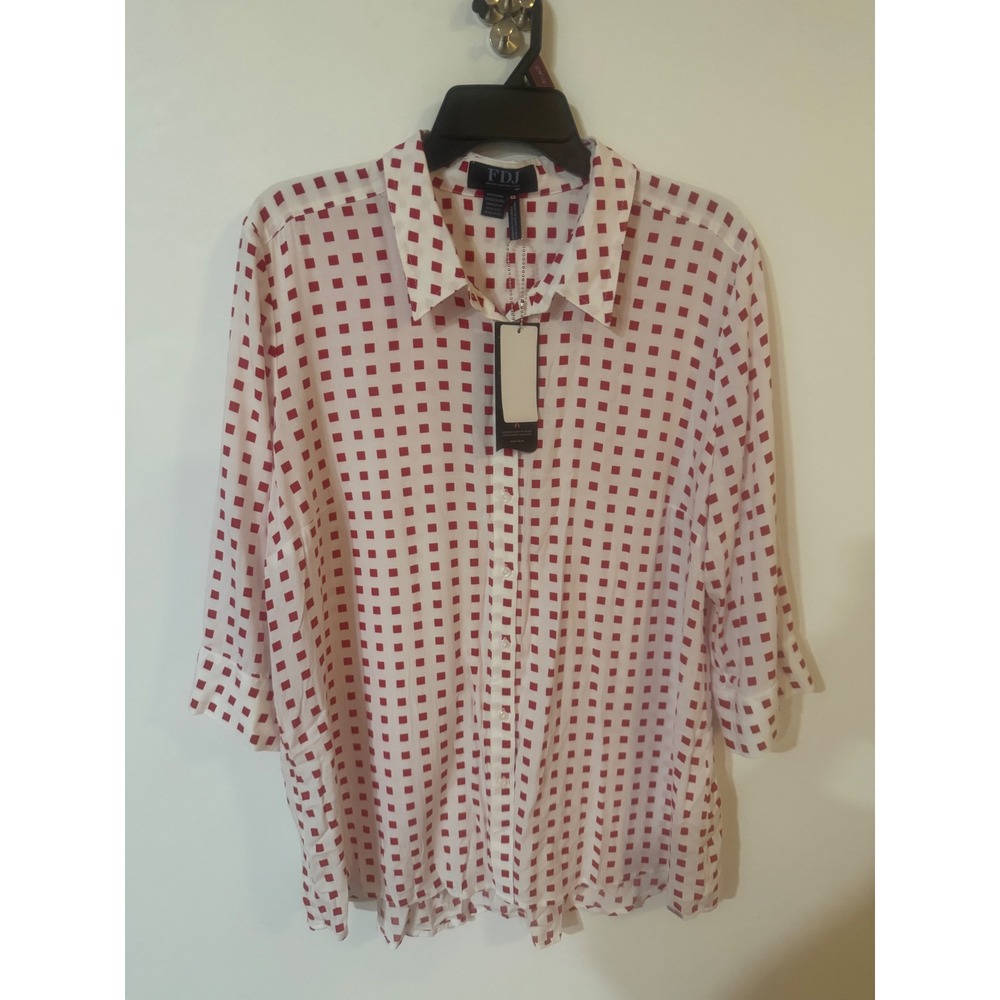 FDJ French Dressing Jeans Women Red White Cubic Print Viscose Blouse Size 14 NWT
